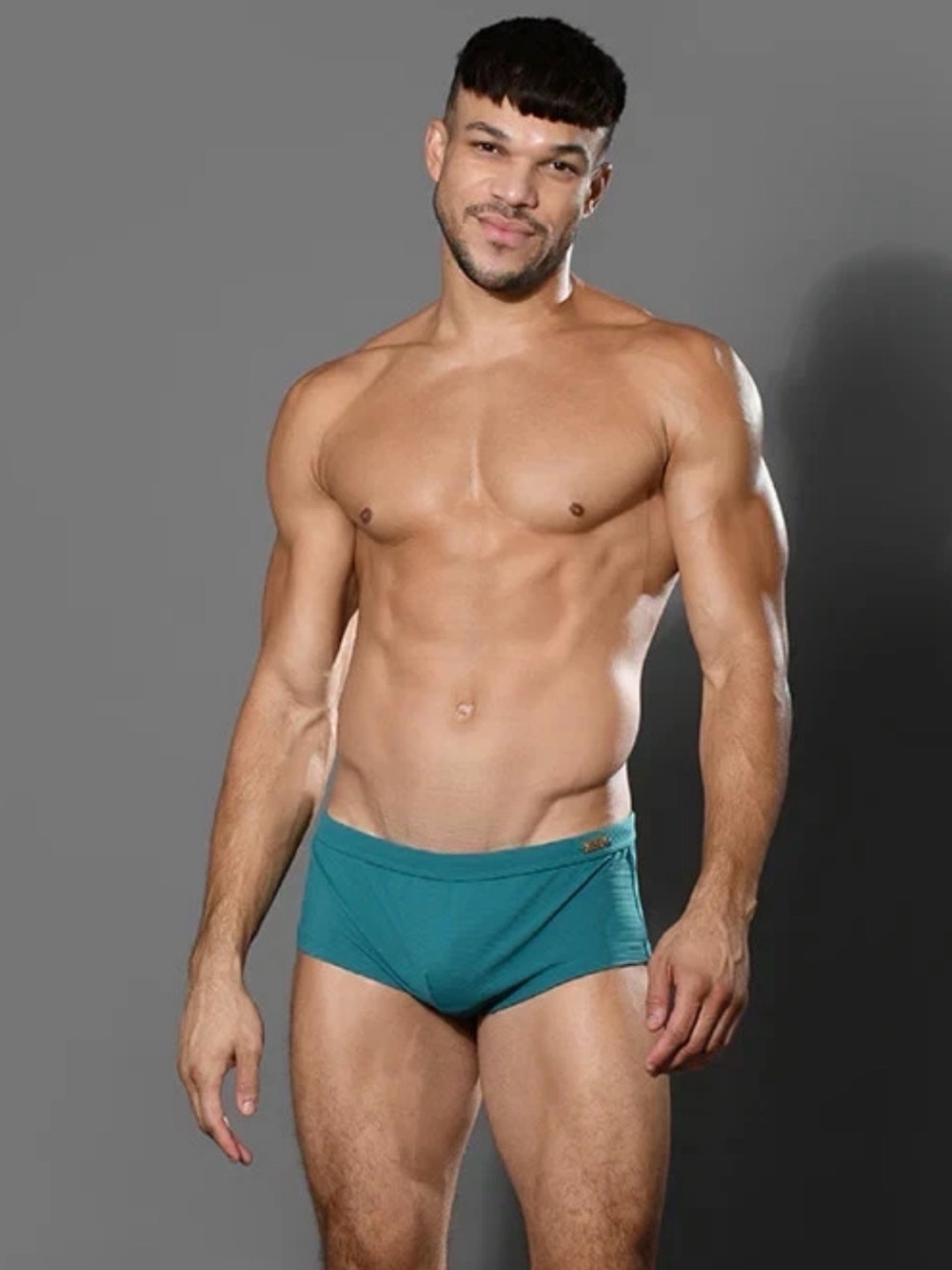 Andrew Christian Men's Power Rib Swim Trunk - Teal - Large - Picture 2 of 8